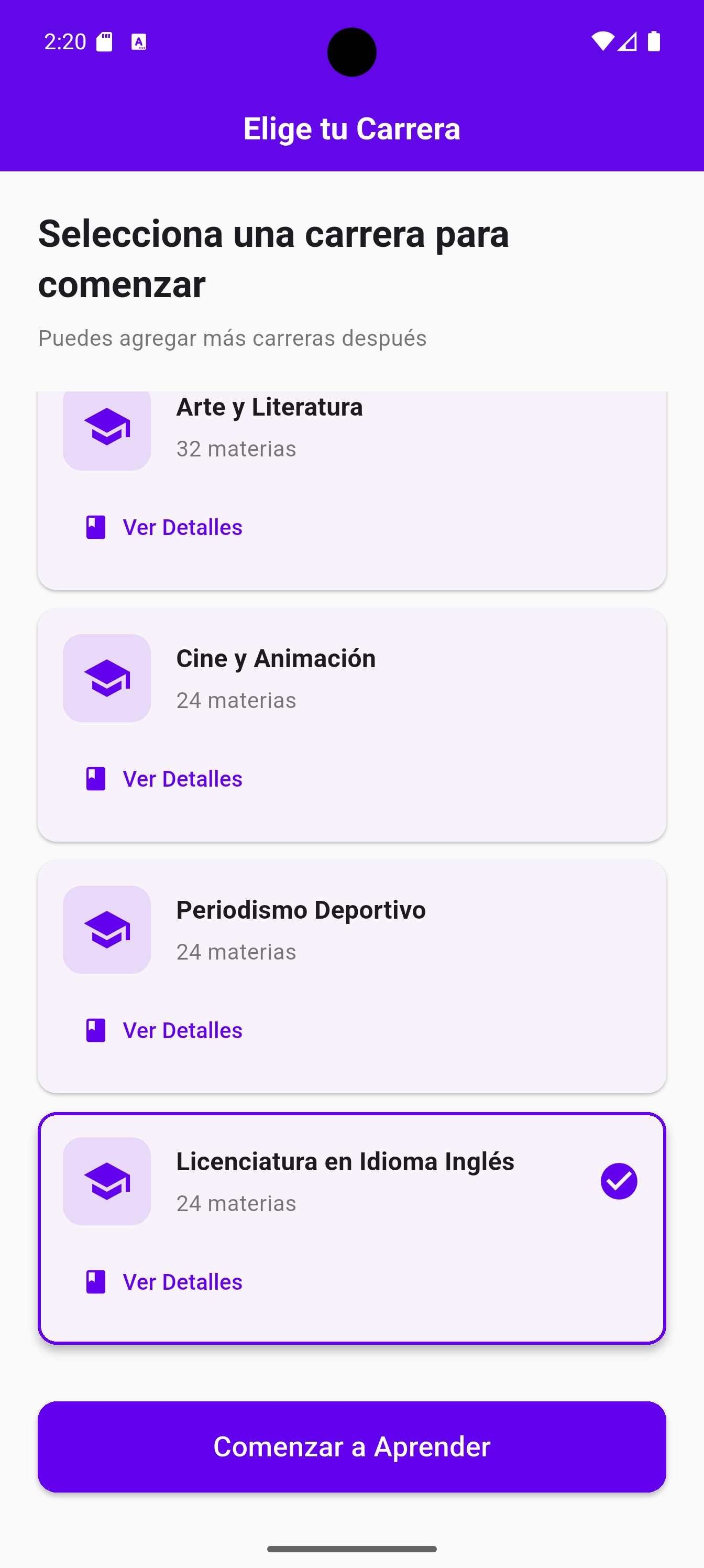 Aprobados career select